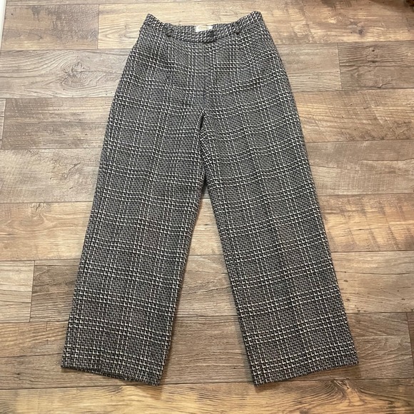 Talbots Petites Houndstooth 100% Wool Trousers Wide Leg Size 10 Lined - Picture 2 of 7